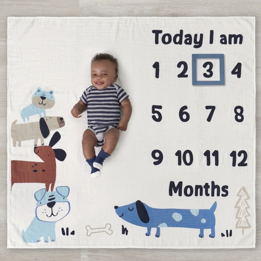 Gerber Milestone Blanket | 2-piece | Blue Dogs